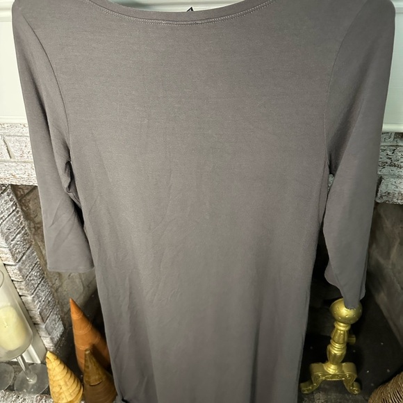 Eileen Fisher Gray Long Sleeve Bamboo Scoop Neck Sheath Dress - Picture 2 of 5